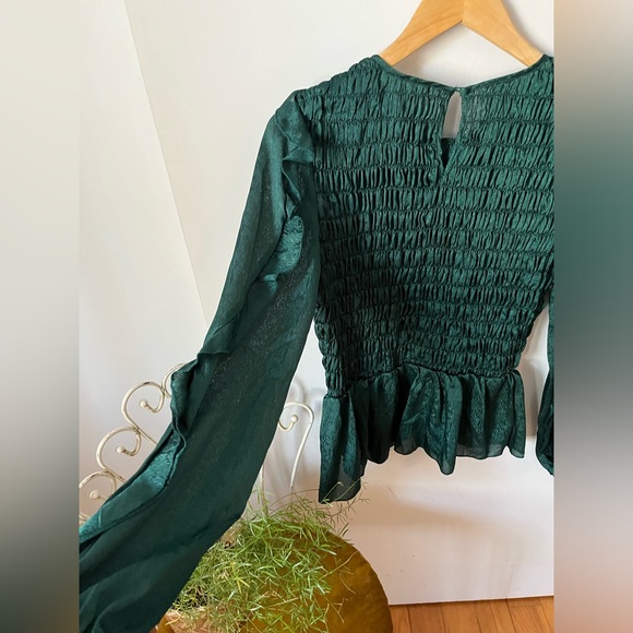 By the River dark emerald green long sleeve top, Sz L - Picture 2 of 6